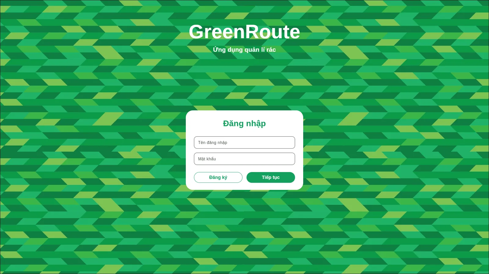 GreenRoute login screen